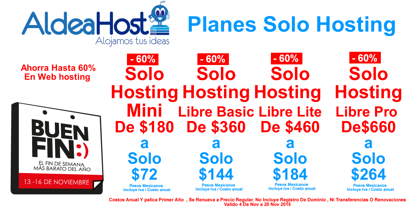 Solo Hosting  60 % OFF (no dominio incluido) Web Hosting